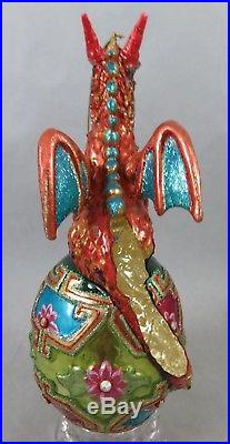 Jay Strongwater Dragon Glass Christmas Ornament Swarovski Crystals Hand Painted