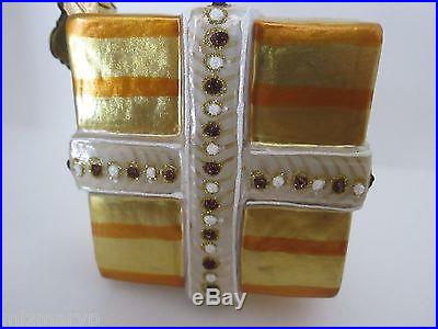 Jay Strongwater GOLD Gift Wrapped Box Christmas Ornament Swarovski Crystals BNIB