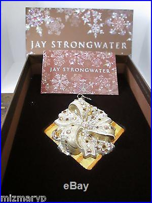 Jay Strongwater GOLD Gift Wrapped Box Christmas Ornament Swarovski Crystals BNIB
