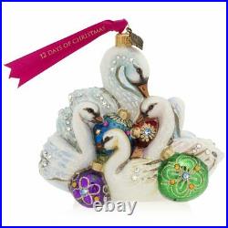 Jay Strongwater Glass Holiday Ornament Seven Swans of Swimming