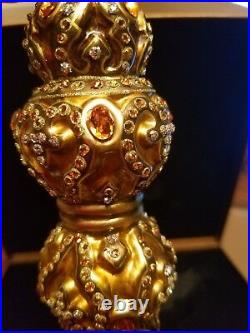 Jay Strongwater Gold/Topaz Finial Shape Glass Ornament with Swarovski Crystal 2002