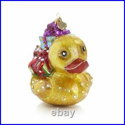 Jay Strongwater Golden Ducky Carrying Gift Glass Ornament #sdh20018250 Brand Nib