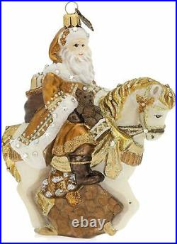 Jay Strongwater Golden Santa On Horse Glass Ornament New Box