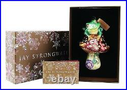 Jay Strongwater Jewel Frog On Mushroom Glass Ornament New Box