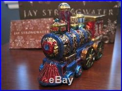 Jay Strongwater Jeweled TRAIN Glass Christmas Ornament with Swarovski Crystal