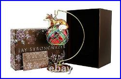 Jay Strongwater Jubilee Fox On Plaid Ballglass Ornament Swarovski New Stand