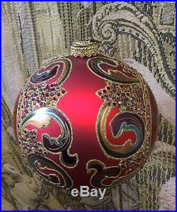 Jay Strongwater Large Globe Christmas Ornament with Swarovski Crystals 2002 Red
