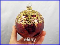 Jay Strongwater Large Red Glass & Swarovski Crystals Christmas Ornament, with box