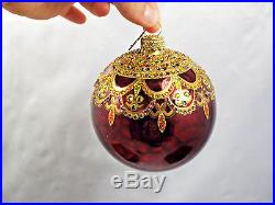 Jay Strongwater Large Red Glass & Swarovski Crystals Christmas Ornament, with box