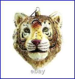 Jay Strongwater Large Tiger Head Glass Ornament Swarovski New Box