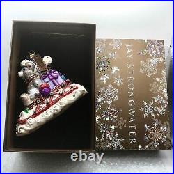 Jay Strongwater MOUSE ON SLED Jeweled Glass Ornament w SWAROVSKI Crystals NEW