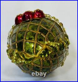 Jay Strongwater Oval Shaped Crystal Jewels Butterfly Cherries Christmas Ornament