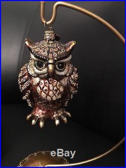 Jay Strongwater Owl Christmas Ornament withSwarovski crystal, Enamel painting BX