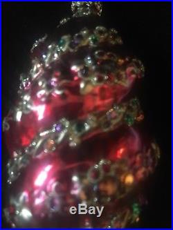 Jay Strongwater Red Spiral Glass With Swarovski Crystals Christmas Ornament 2003
