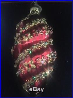 Jay Strongwater Red Spiral Glass With Swarovski Crystals Christmas Ornament 2003