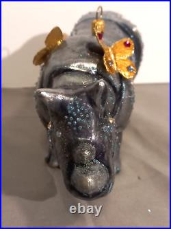 Jay Strongwater Rhinoceros Christmas Ornament Swarovski Crystals Handblown READ