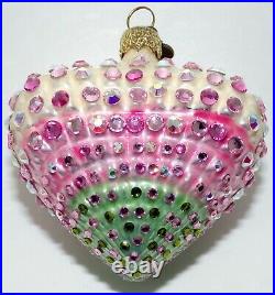 Jay Strongwater S/2 Heart Pink Green & White Crystal Christmas Tree Ornaments