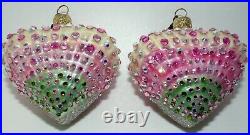 Jay Strongwater S/2 Heart Pink Green & White Crystal Christmas Tree Ornaments