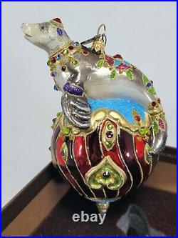 Jay Strongwater Seal On Circus Ball with Swarovski Crystals Christmas Ornament