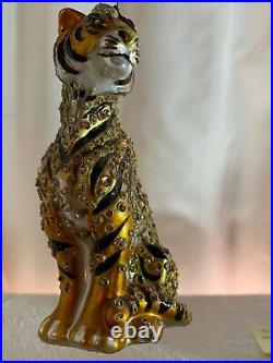 Jay Strongwater Seated Tiger Ornament 2002, many Crystals gorgeous color 5.75 T