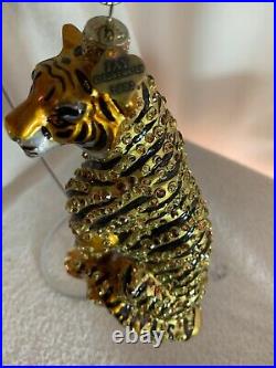 Jay Strongwater Seated Tiger Ornament 2002, many Crystals gorgeous color 5.75 T
