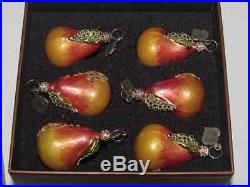 Jay Strongwater Set 6 Small Pear Ornament Original Box Christmas Jeweled Crystal