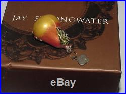Jay Strongwater Set 6 Small Pear Ornament Original Box Christmas Jeweled Crystal