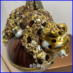 Jay Strongwater Stalking Leopard Christmas Ornament Swarovski Crystals Enamel