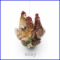 Jay Strongwater Three French Hens Glass Ornament #sdh2240-280 Brand Nib F/sh