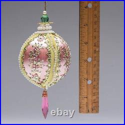 June Zimonick Swarovski Crystal Pink Satin Christmas Ornament Vintage Handmade