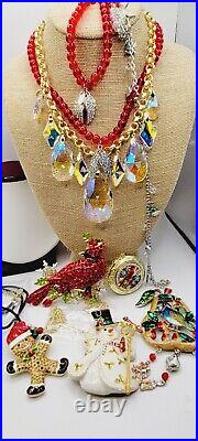 Kirks Folly Christmas Lot 9 pc set Necklace Bracelet Earrings Ornament Crystal