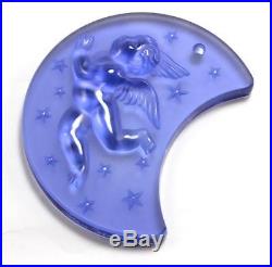LALIQUE ANGEL CHERUB MOON 1999 FROSTED BLUE CRYSTAL CHRISTMAS ORNAMENT with BOX