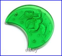 LALIQUE ANGEL CHERUB MOON 1999 FROSTED GREEN CRYSTAL CHRISTMAS ORNAMENT with BOX