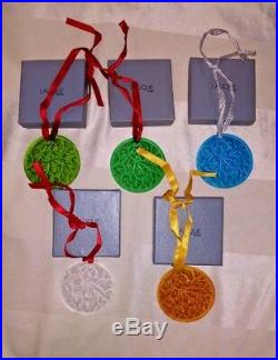 LALIQUE Crystal Christmas Ornament set of 5 HOLLY & MISTLETOE diff colors