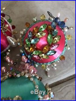 LOT 10 Vintage Christmas Ornament rhinestone crystal Tree Decorations jewelry