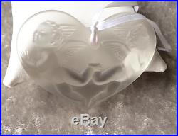 Lalique Angel Cherub Heart Frosted Clear Crystal Christmas Ornament Signed