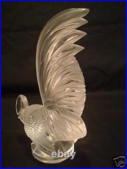 Lalique Clear & Frosted Crystal COQ NAIN Rooster Hood Ornament / Paperweight