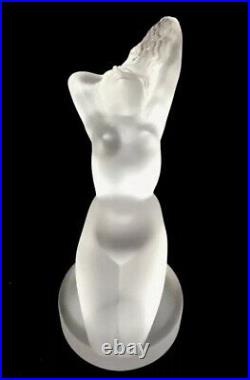 Lalique France Antique Crystal Glass Nude Woman Hood Ornament Figurine
