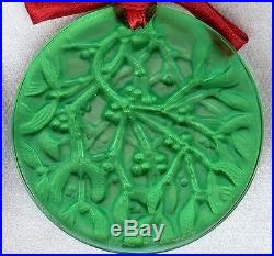 Lalique Retired Christmas Ornament Mistletoe in Green Crystal From 1990
