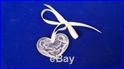 Lalique Signed Frosted Crystal Glass Angel Heart Christmas Ornament 1996