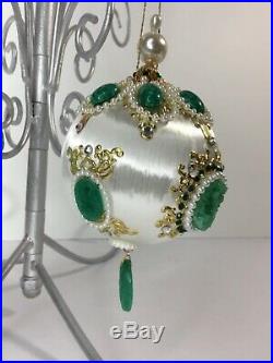 Lot Of 2 VTG June Zimonick Green Blue Christmas Ornaments With Austrian Crystals