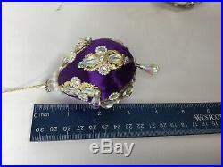 Lot Of 3 VTG June Zimonick Purple Gold Christmas Ornaments With Austrian Crystals