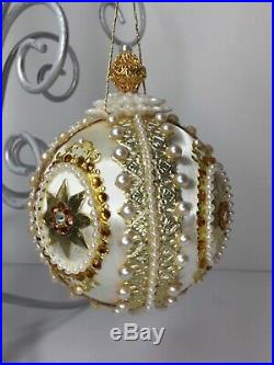 Lot Of 3 VTG June Zimonick White Gold Christmas Ornaments With Austrian Crystals
