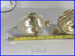 Lot Of 3 VTG June Zimonick White Gold Christmas Ornaments With Austrian Crystals