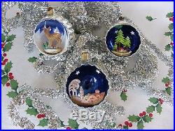 Lot of 3 Vintage DIORAMA 3D Indent Christmas Ornaments ITALY Deer