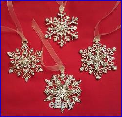 Lunt Reed & Barton Qty. 4 Jeweled Crystal Snowflake Christmas Ornaments