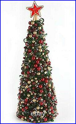 Mackenzie Childs Tartan Frosted Beaded Christmas Tree Small 18 Tall New