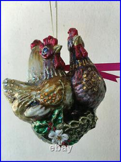 NEW in BOX JAY STRONGWATER 3 French Hens Glass ORNAMENT Swarovski Crystals
