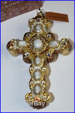 NEW in Box JAY STRONGWATER Cross Glass Ornament Golden Christmas Jewel CRYSTALS