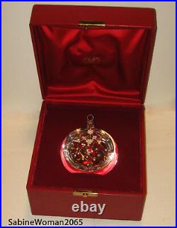 NEW in RED BOX STEUBEN glass MISTLETOE ORNAMENT 18K GOLD SILVER PEARLS XMAS art
